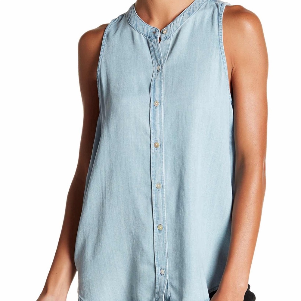 Love Stitch Denim Button Down Tank